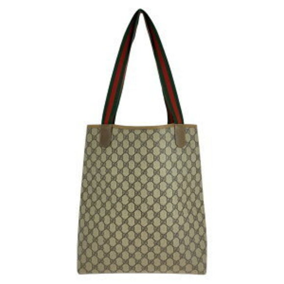 GUCCI Sherry Line Beige Brown GG Supreme Tote Bag - Picture 2 of 9